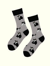 A pair of tuxedo cat socks
