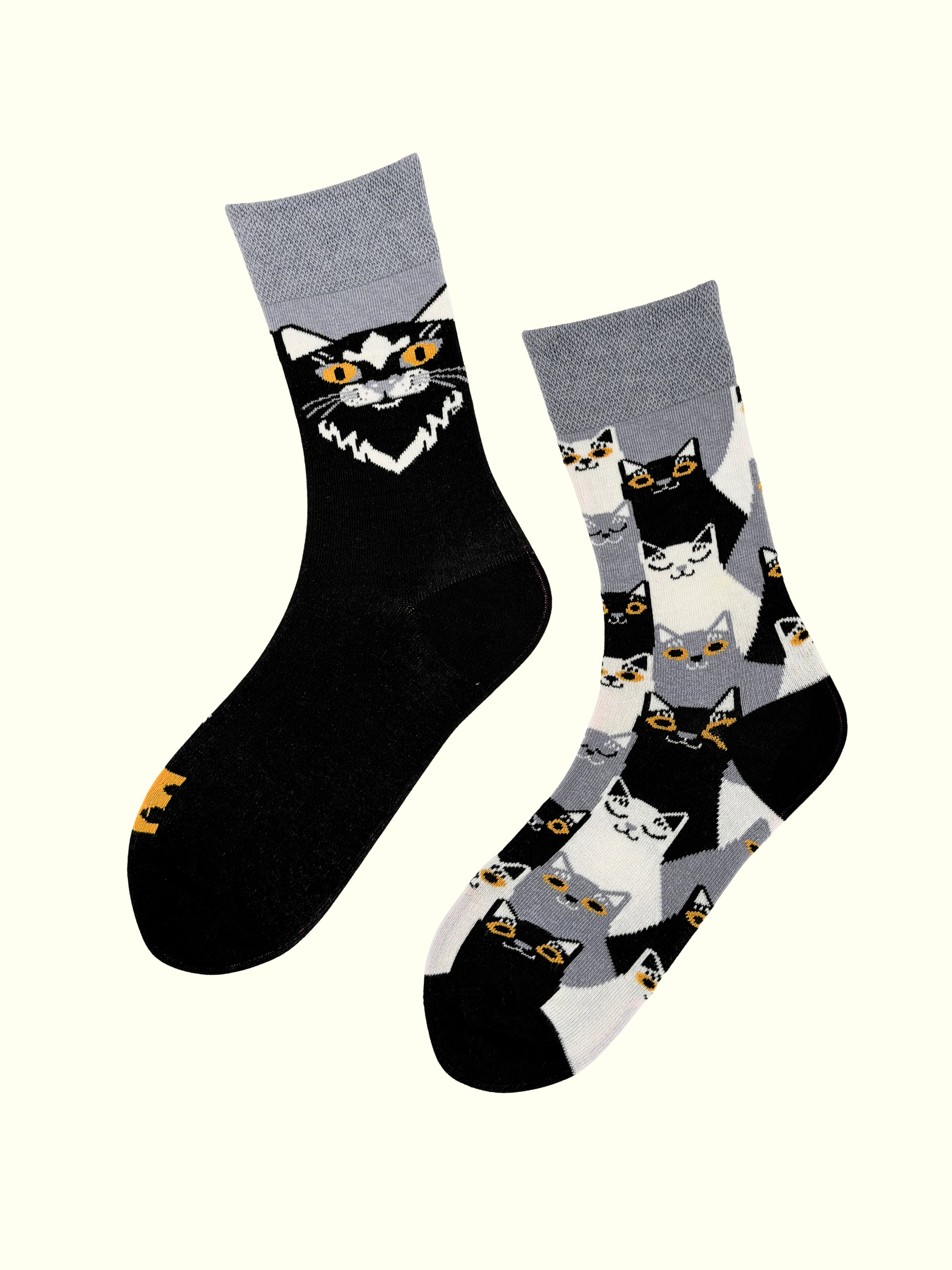 A pair of mismatch cat socks