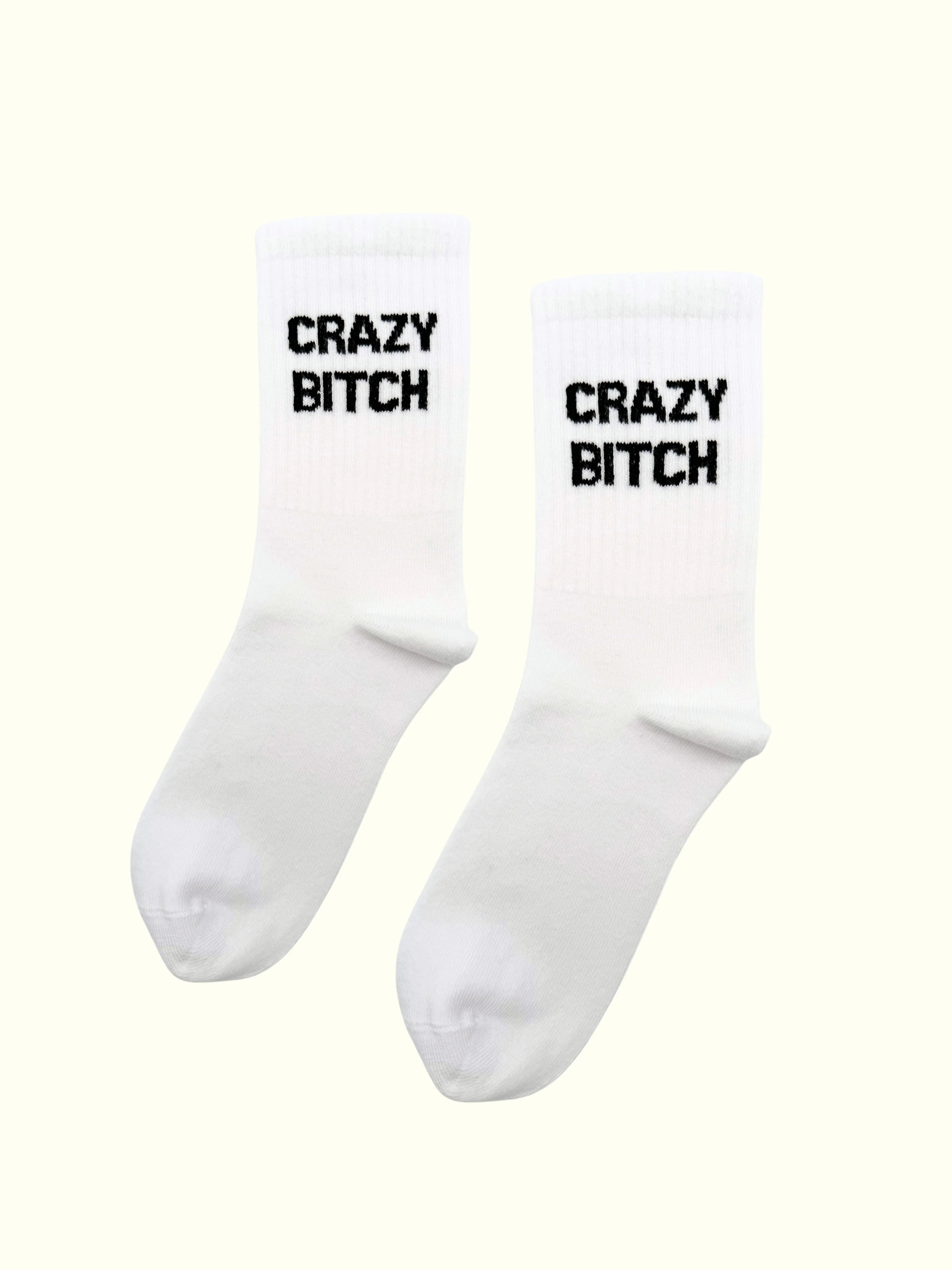 A pair of crazy bitch socks