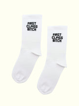 A pair of first class bitch socks