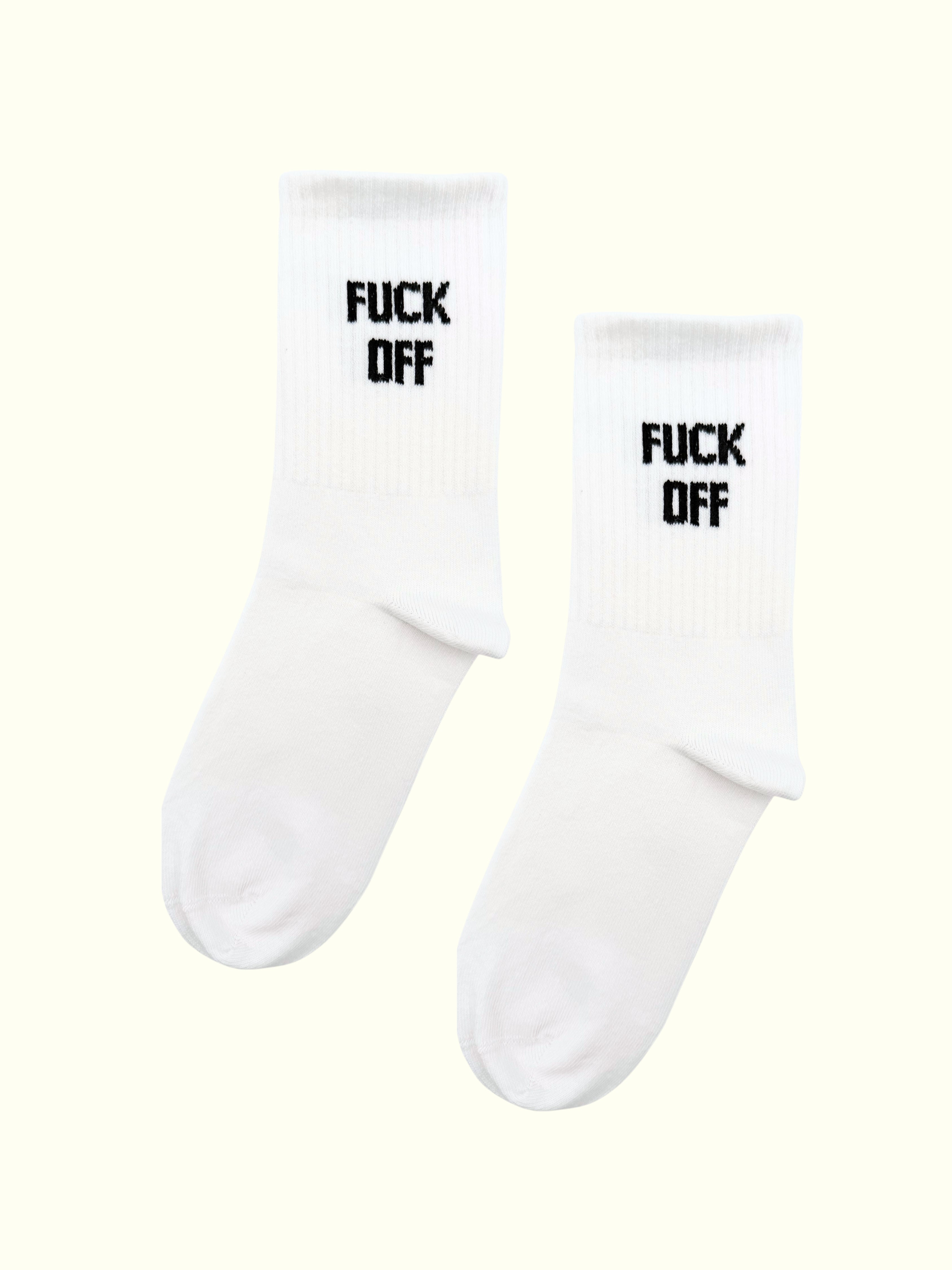 A pair of fuck off socks