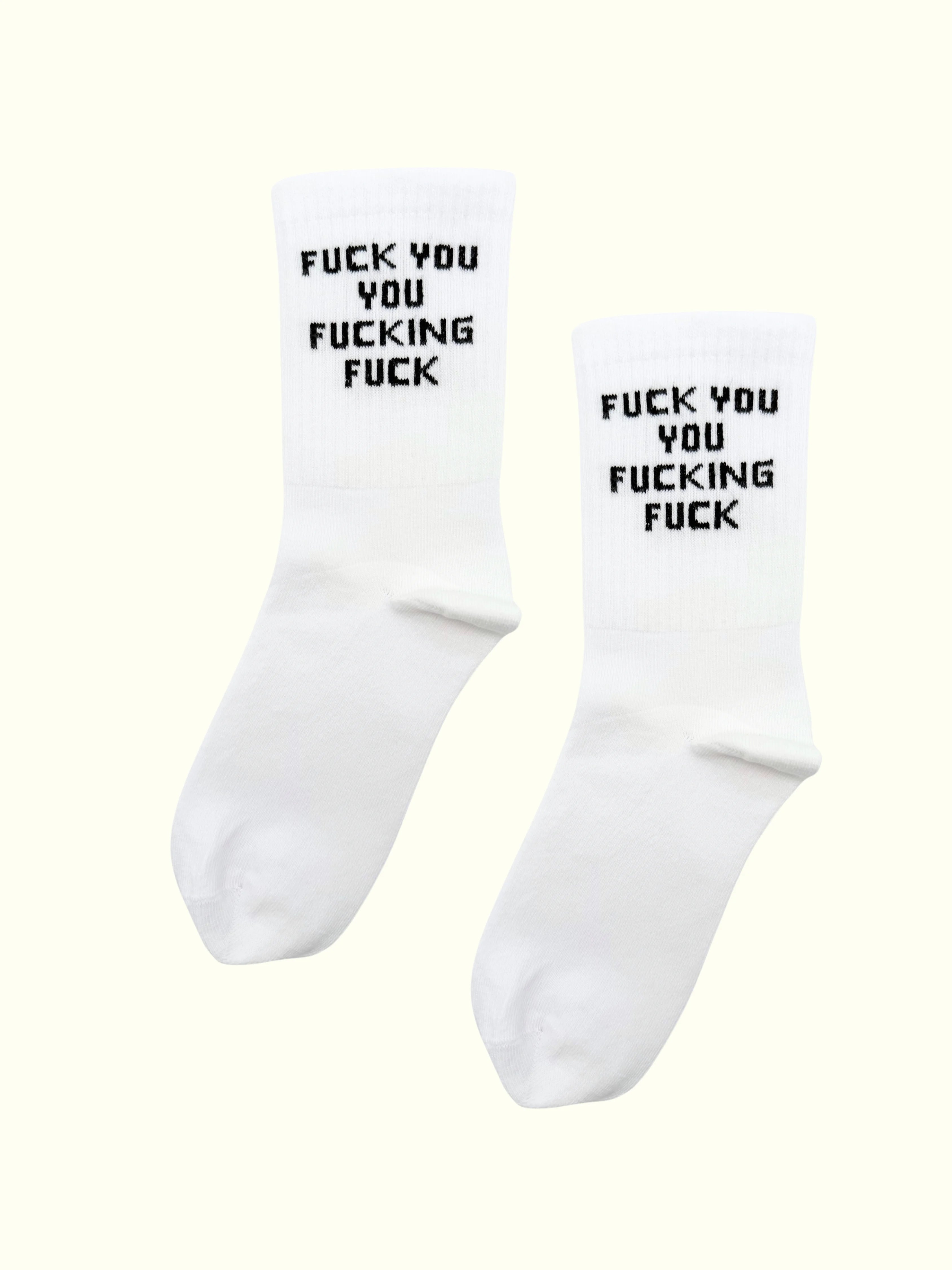 A pair of Fuck You You Fucking Fuck Socks