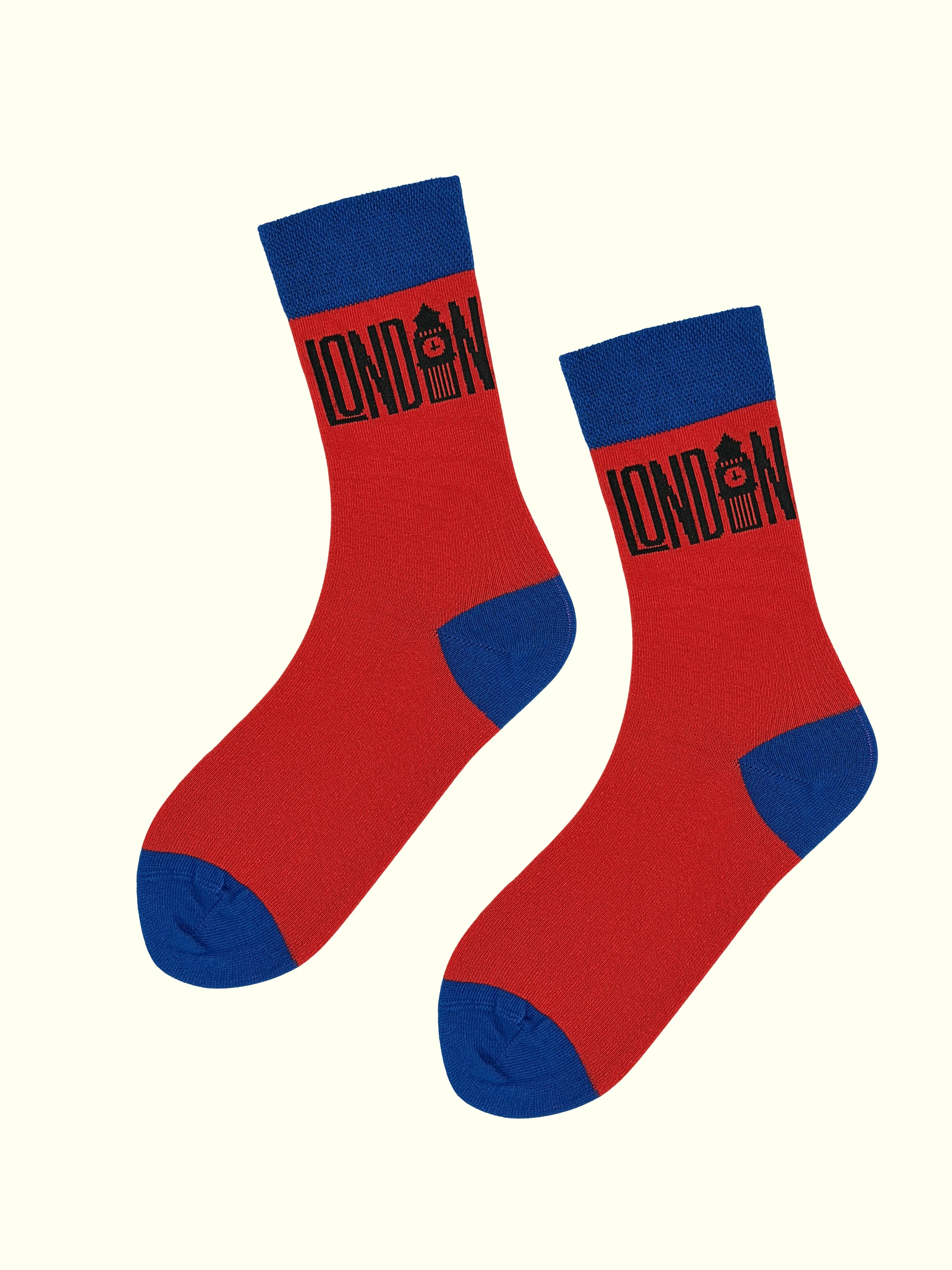 A pair of red london socks
