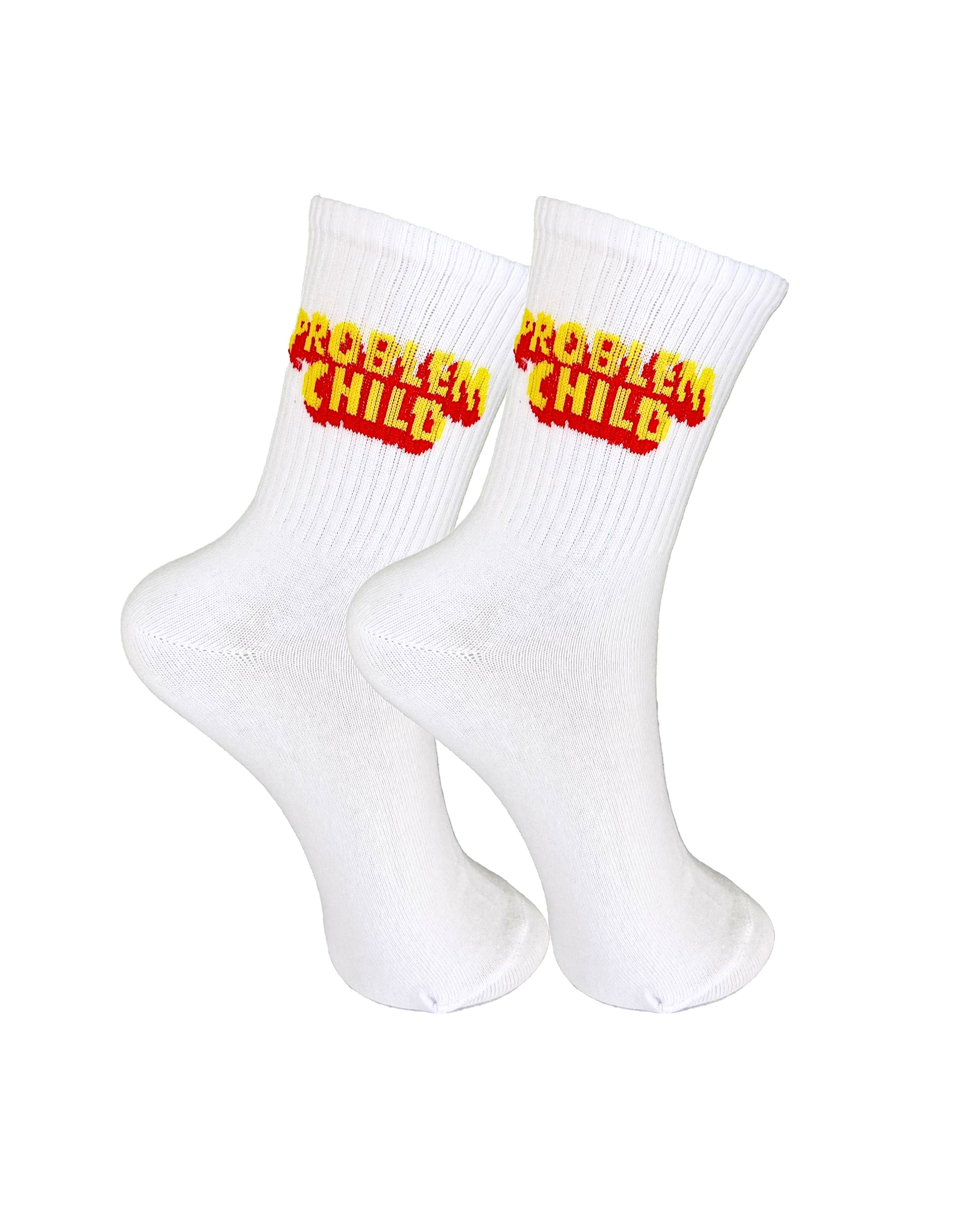 Side view of problem child socks