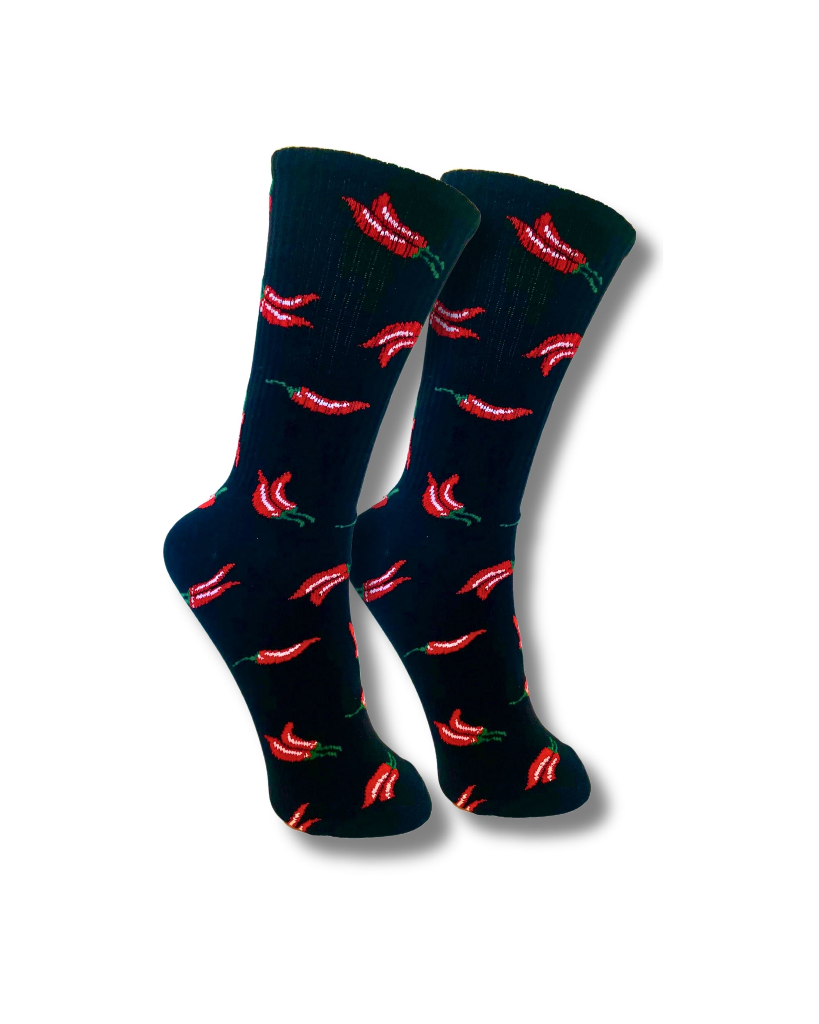 Side view of chilli pepper socks