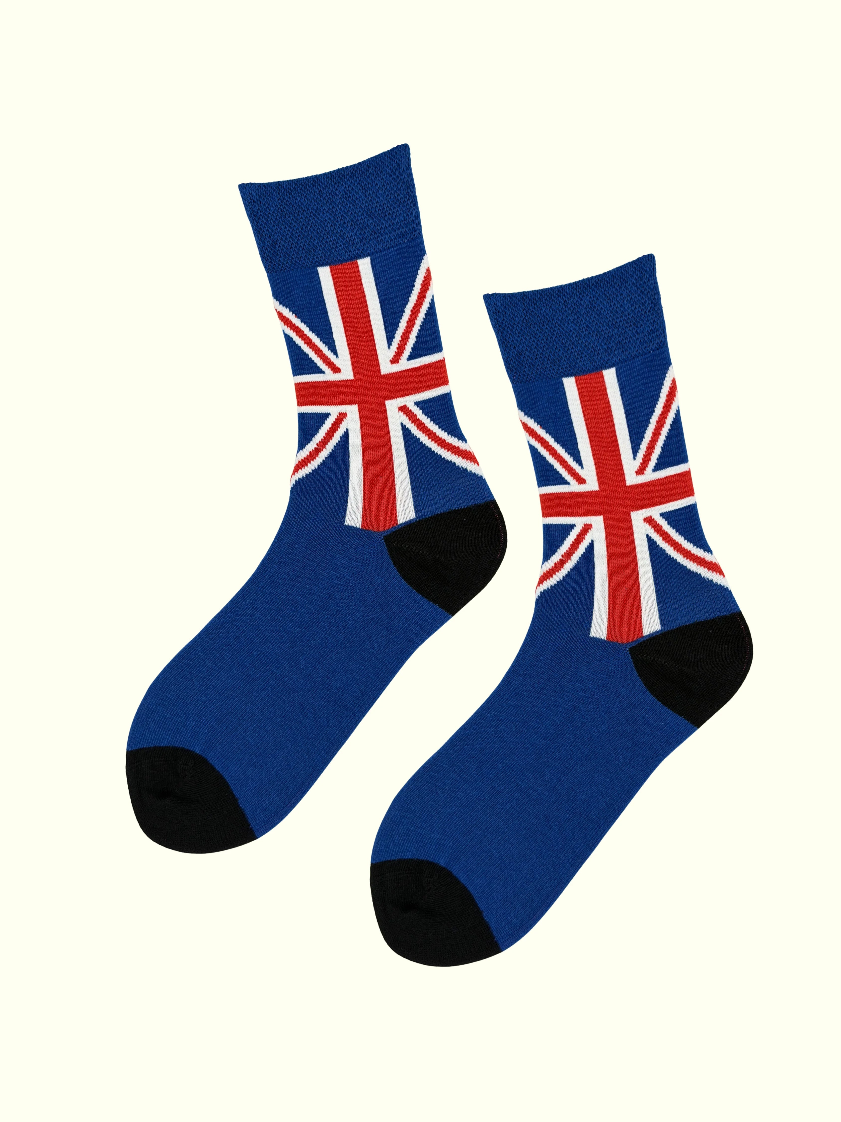 A pair of blue union of jack flag socks