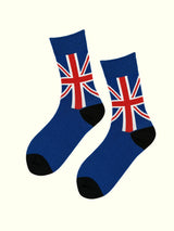 A pair of blue union of jack flag socks