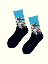 A pair of wave art socks