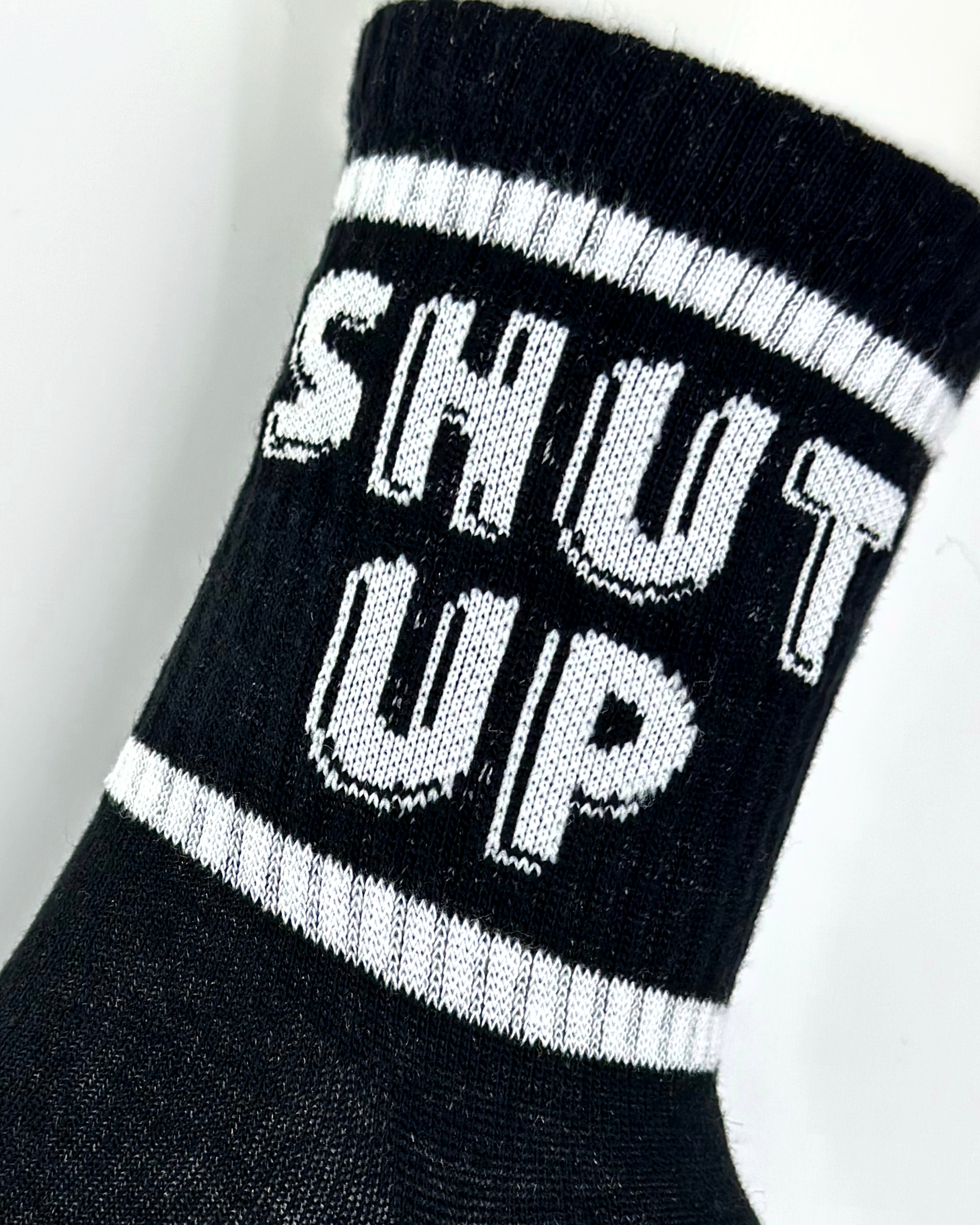 SHUT UP written black colour socks 