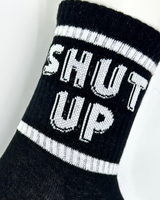 SHUT UP written black colour socks 