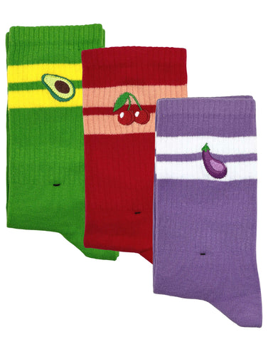 Avocado Cherry and Aubergine Socks