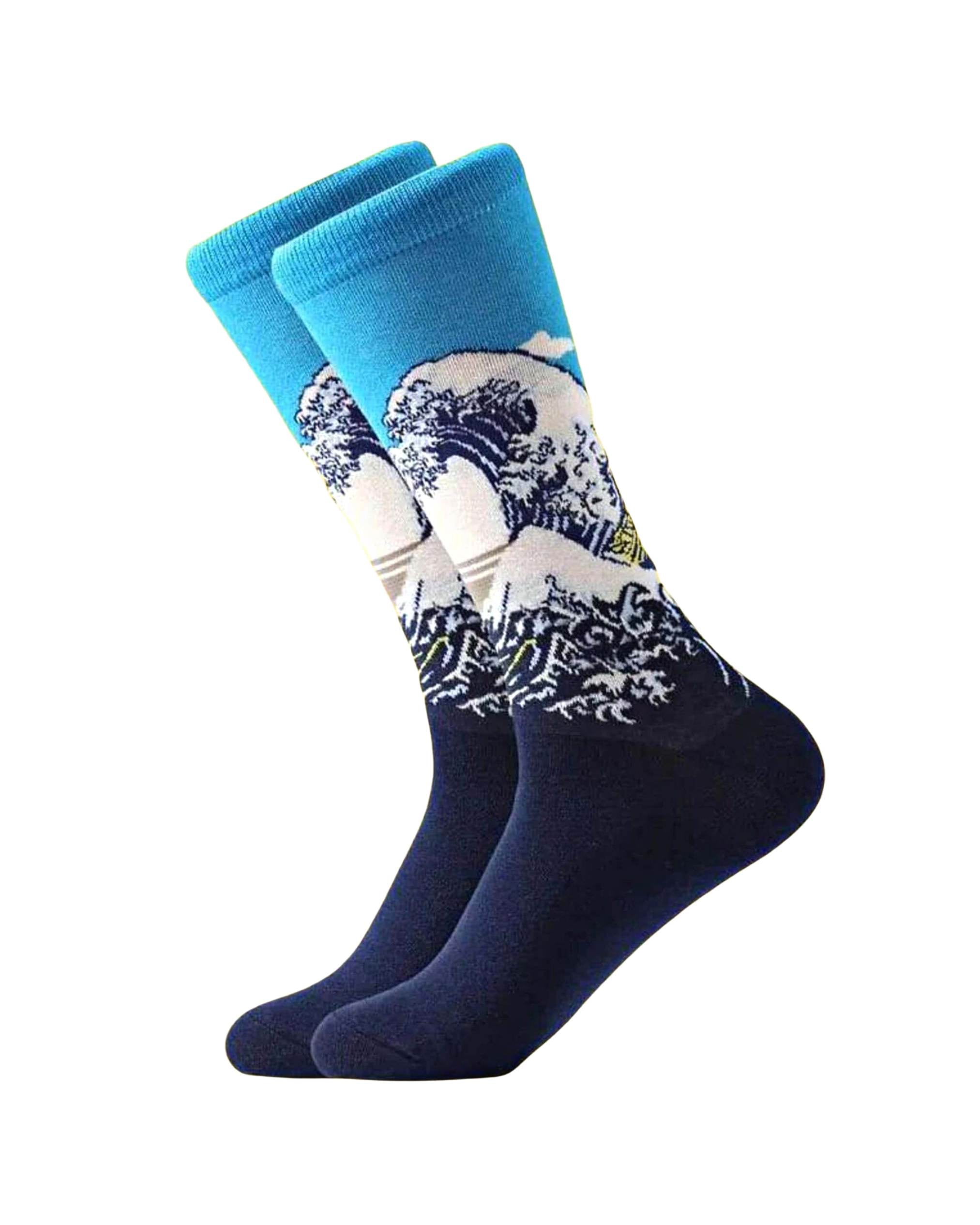 Side view of wave art socks