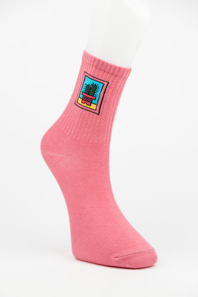 Cactus Pot Framed Pink Socks