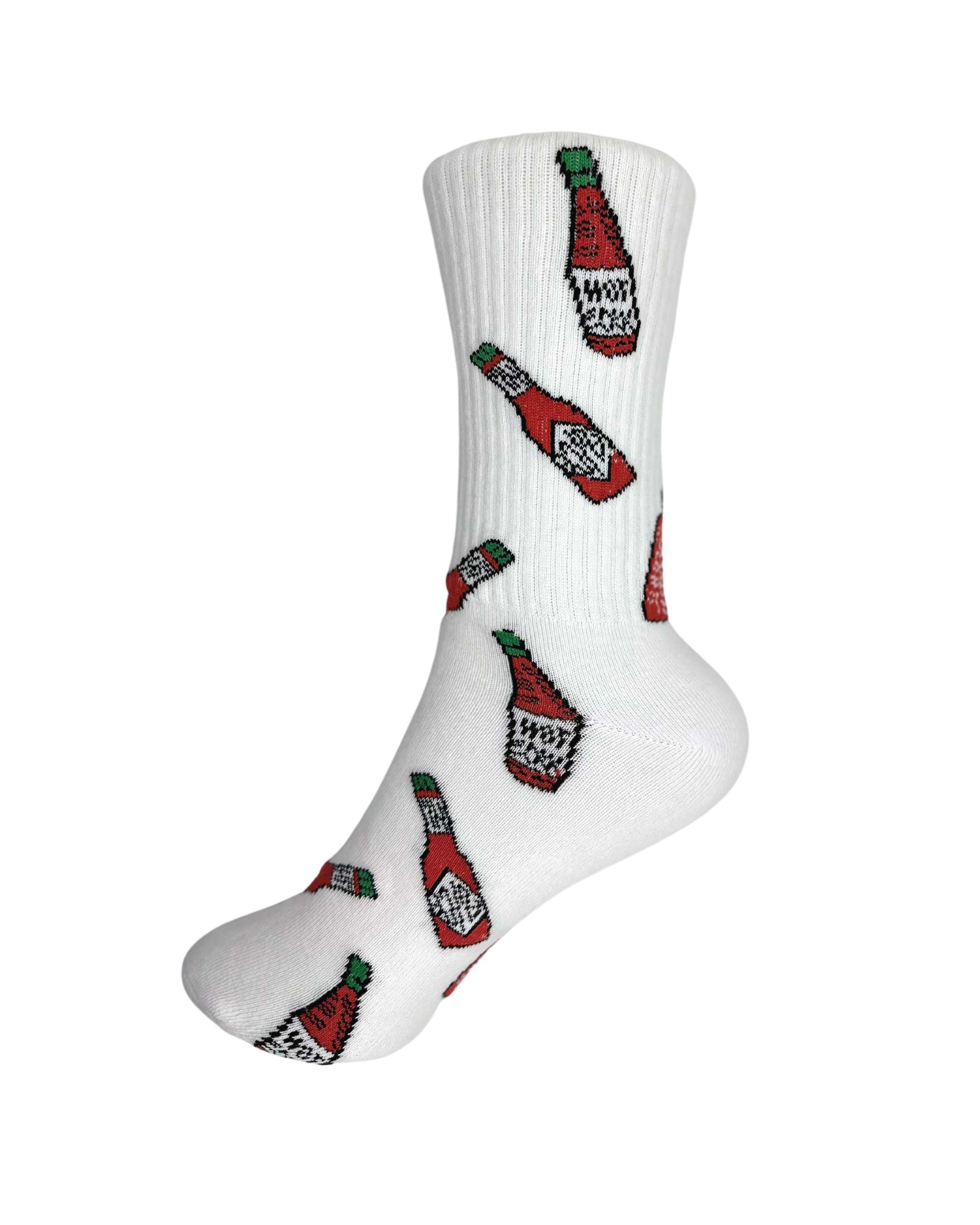 Side view of hot sauce socks