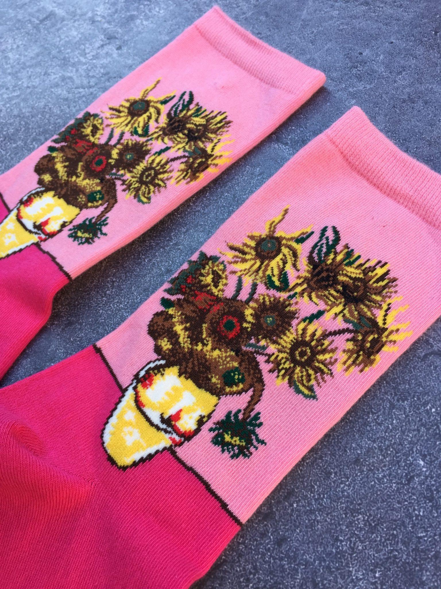 Van Gogh Sunflower Painting Pink Coloured Socks