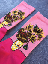 Van Gogh Sunflower Painting Pink Coloured Socks